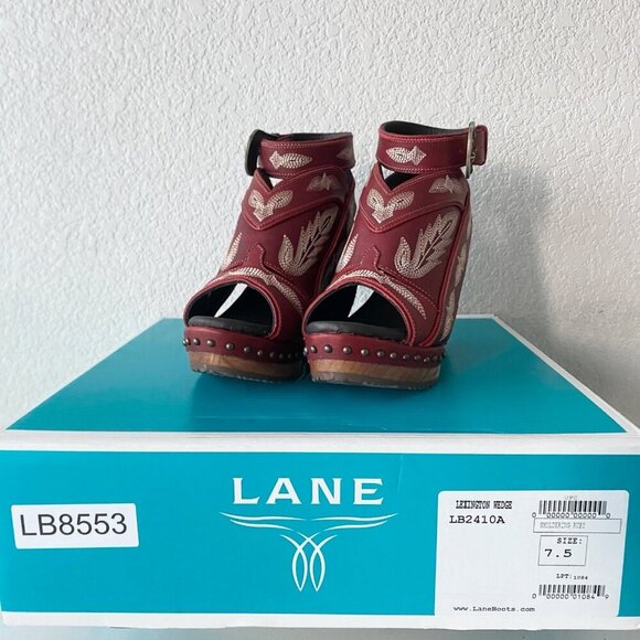 Lane Boots LEXINGTON Womens Red Wedges 7.5 Western Sandals Cowgirl Wooden Heels - Picture 10 of 11